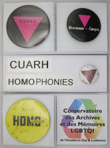 Collection de pins badges CUARH et Homophonies