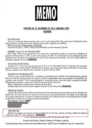 Mémo 17-12-1991 au 1er-1-1992 archives Act Up-Paris